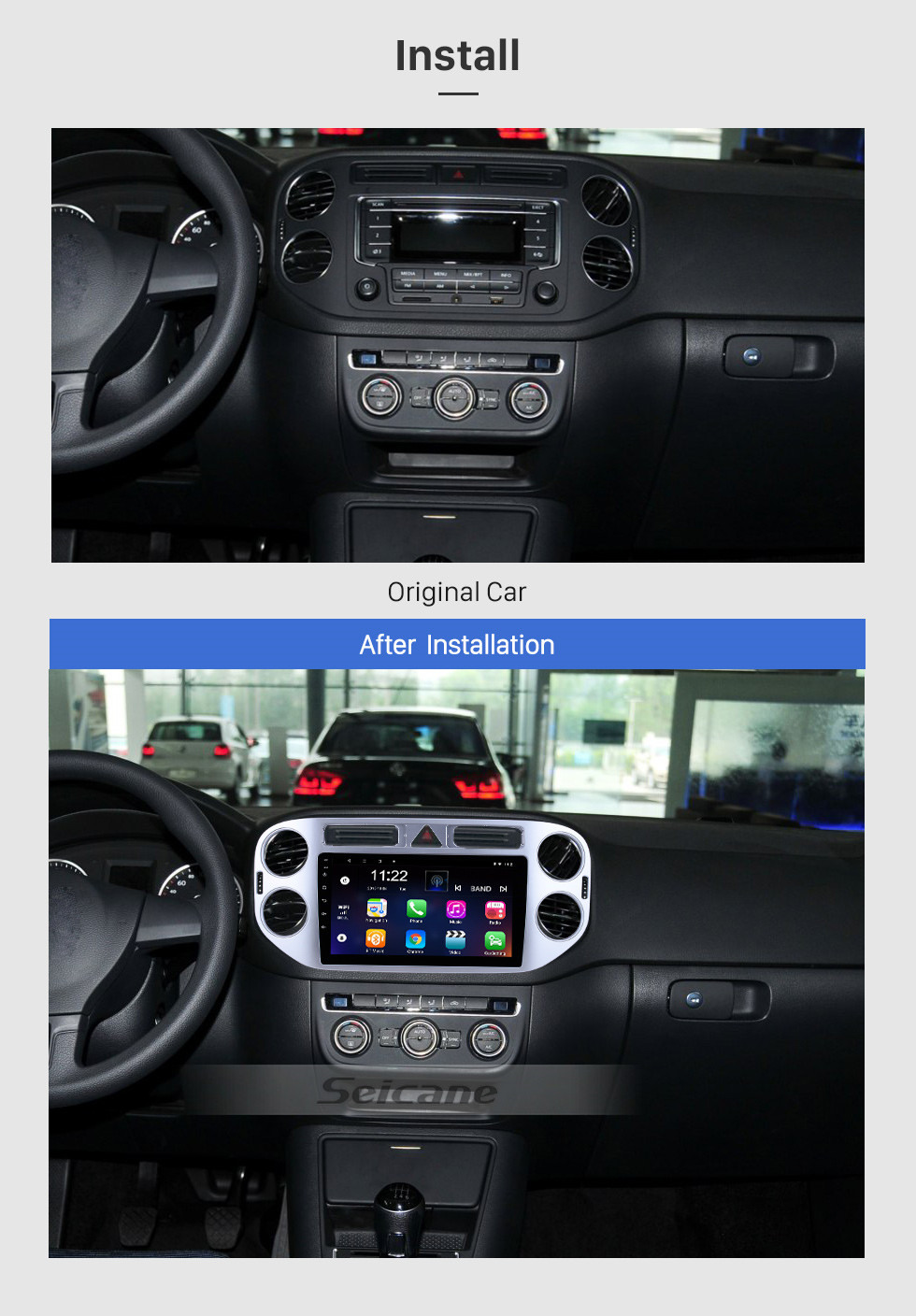 Seicane 9 polegada 2010-2015 Volkswagen Tiguan Android 10.0 HD 1024 * 600 Rádio Touchscreen com GPS Navi Bluetooth USB 3G WIFI 1080 P Retrovisor Câmera Aux Controle de Volante