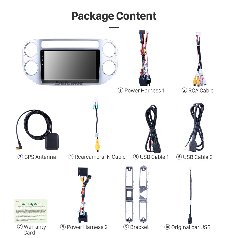 Seicane 9 pulgadas 2010-2015 VW Volkswagen Tiguan Android 10.0 HD 1024 * 600 Radio pantalla táctil con GPS Navi Bluetooth USB 3G WIFI 1080P Cámara de vista trasera Control del volante auxiliar