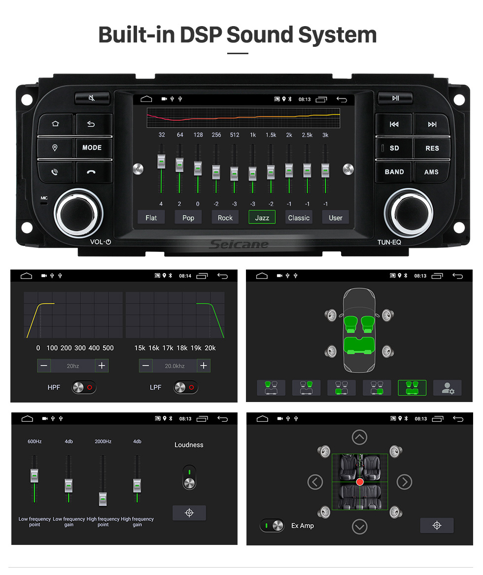 Seicane Sistema de navegação GPS tudo-em-um para 2002-2008 Dodge RAM com tela sensível ao toque TPMS DVR OBD Link do espelho Câmera retrovisora 3G WiFi TV Vídeo DVD Player Rádio Bluetooth