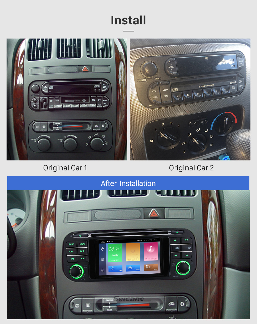 Seicane Système de navigation GPS tout-en-un pour Dodge RAM 2002-2008 avec écran tactile TPMS DVR OBD Mirror Link Caméra de recul 3G WiFi TV Vidéo Lecteur DVD Radio Bluetooth