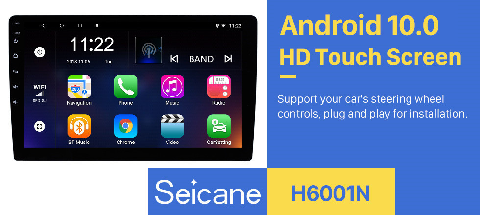 Seicane 10,1 Zoll HD 1024 * 600 HD-Touchscreen Android 10.0 Universelle GPS-Navigation Bluetooth-Car-Audio-System-Unterstützung Mirror Link 3G WiFi-Rückfahrkamera DVR DAB + Lenkradsteuerung