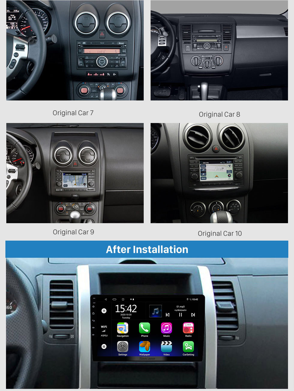 Seicane 10,1 polegadas HD 1024 * 600 HD touchscreen Android 10.0 Navegação GPS universal Bluetooth Car Audio System Suporte Mirror Link 3G WiFi Câmera de backup DVR DAB + controle do volante