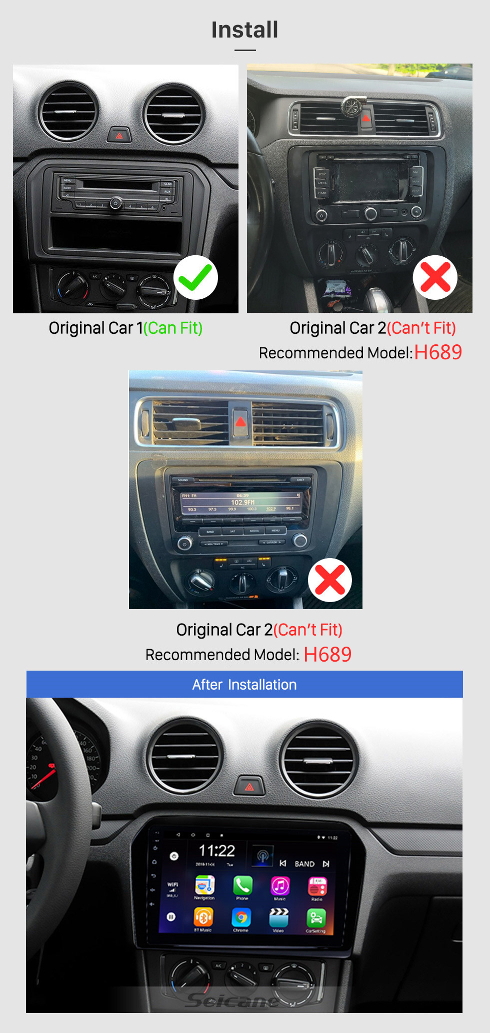 Seicane 9 дюймов 2012-2015 VW Volkswagen Jetta HD с сенсорным экраном Android 13.0 GPS навигационная система Поддержка Bluetooth FM / AM / RDS Радио Carplay WIFI OBD II