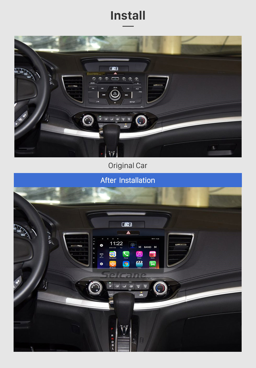 Seicane 9 pulgadas Android 13.0 para Honda CRV 2011 2012 2013 2014 2015 HD Pantalla táctil Radio Sistema de navegación GPS Soporte Bluetooth Wifi Mirror Link OBD2 DAB + Cámara de respaldo