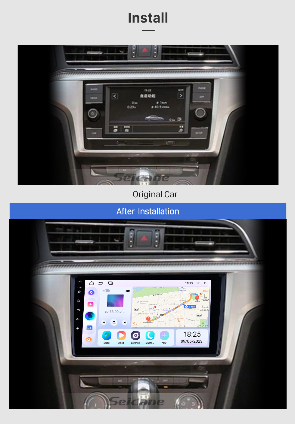 Seicane OEM 9 polegada 2018 vw volkswagen universal android 13.0 hd tela sensível ao toque sistema de navegação gps suporte de rádio tpm dvr wifi carplay controle remoto bluetooth Seicane OEM 9 polegada 2018 vw volkswagen universal android 13.0 hd tela sensível ao toque sistema de navegação gps suporte de rádio tpm dvr wifi carplay controle remoto bluetooth