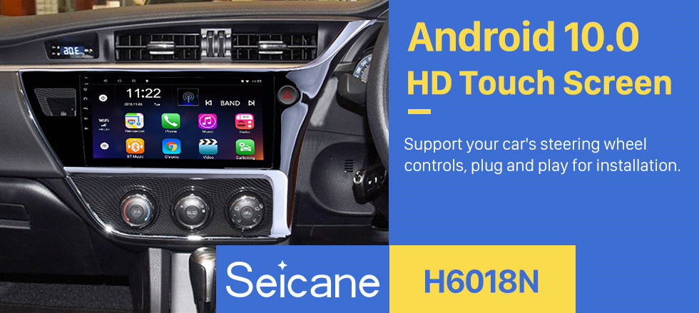 Seicane 10.1 inch Android 13.0 2017 Toyota Corolla Car Head unit HD Touchscreen Radio GPS Navigation System Support  Wifi Rear View Camera Video Carplay Bluetooth DVR OBD II