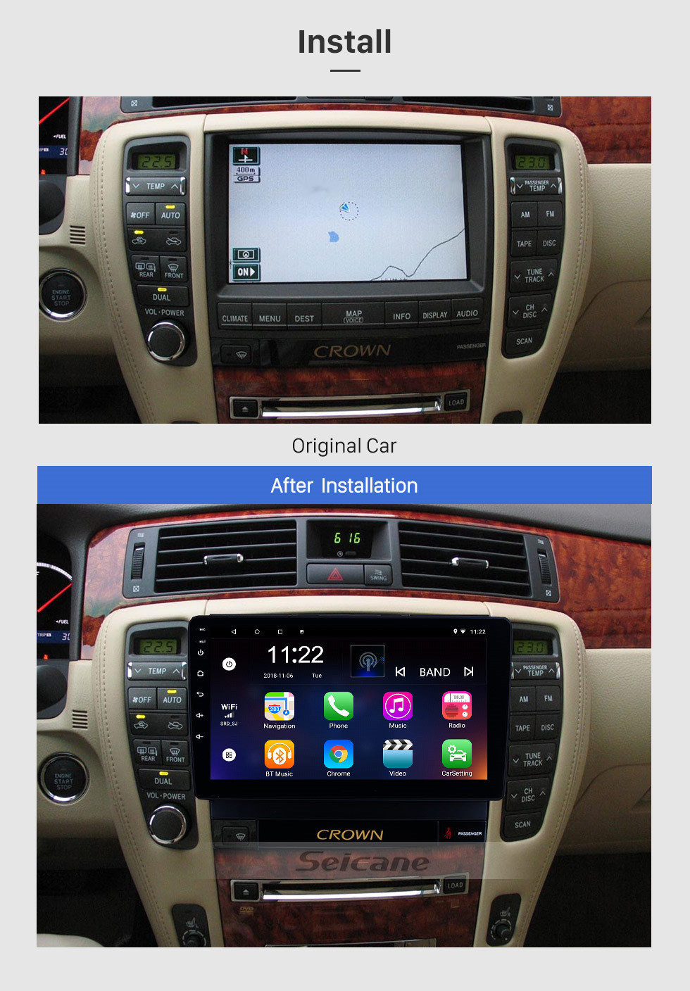 Seicane 9-дюймовый Android 10.0 GPS навигационная система с сенсорным экраном радио для 2010-2014 Toyota старая корона LHD Bluetooth PMS DVR OBD II USB Задняя камера Управление рулевого колеса