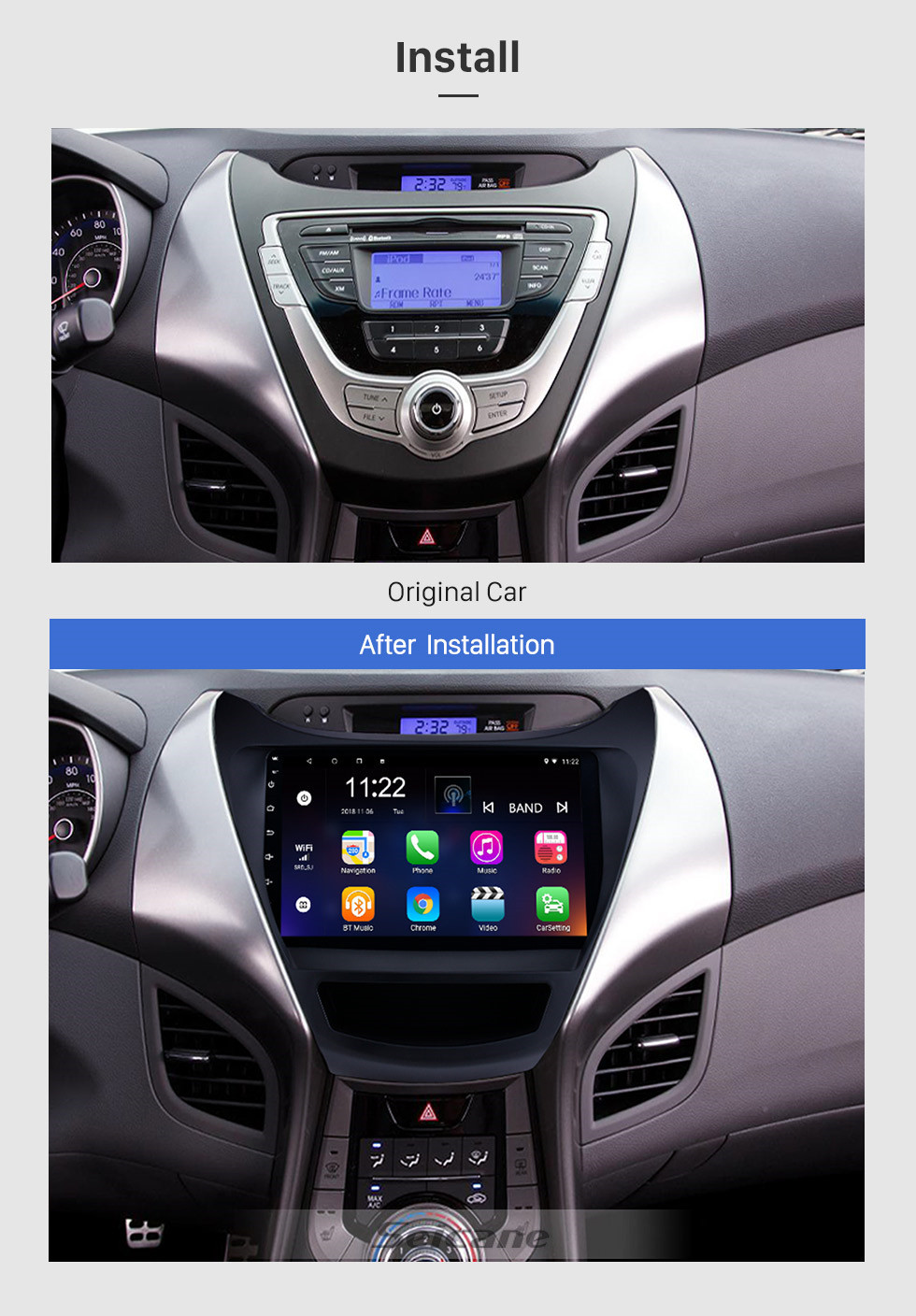 Seicane Système de navigation Bluetooth OEM pour Android 10.0 de 9 pouces OEM de 2011 2012 à 2013 Hyundai Elantra avec écran tactile Lecteur DVD Tuner TV Télécommande Radio