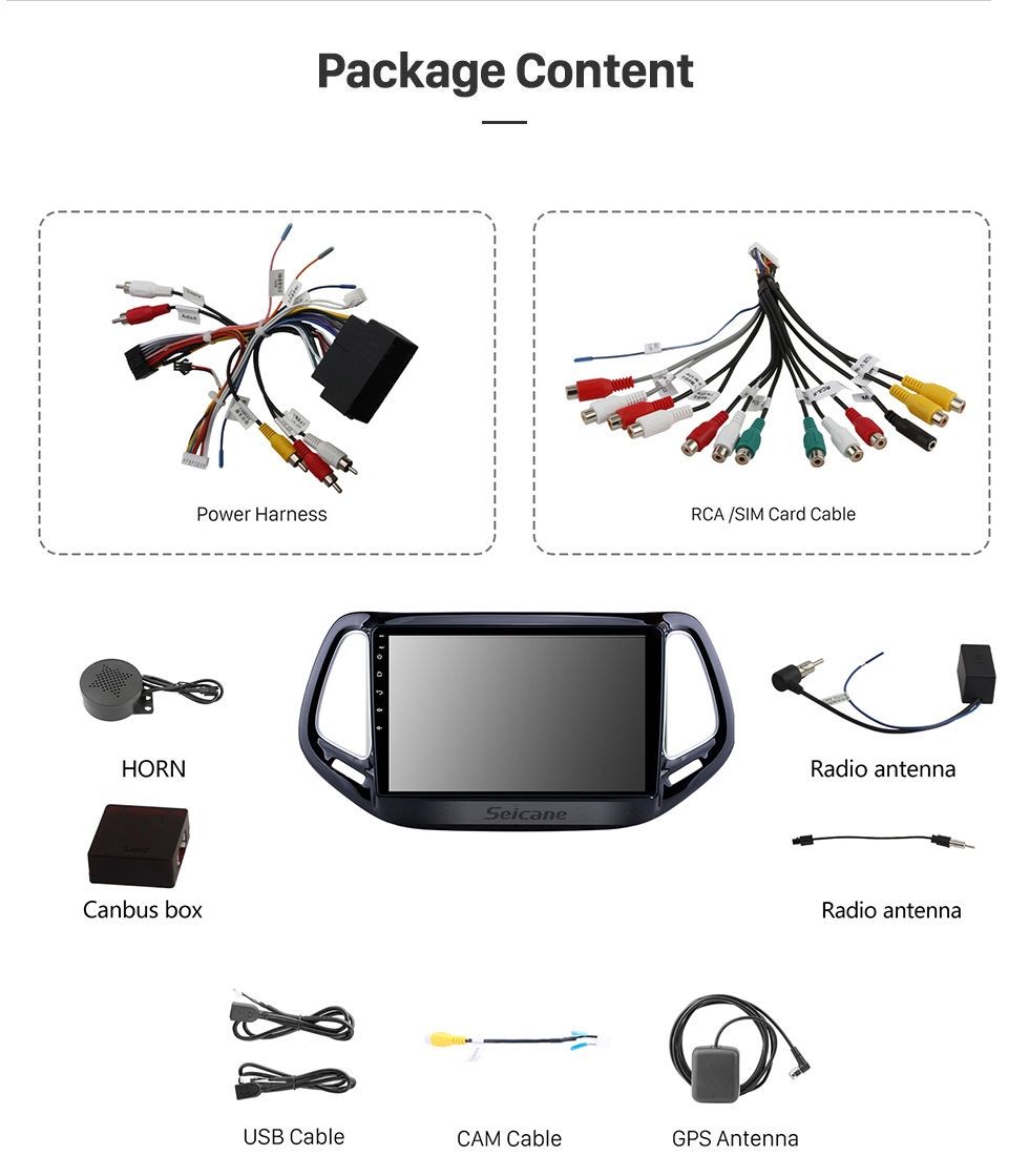 Seicane 10.1 pulgadas HD Pantalla táctil 2017 Jeep Compass Android 10.0 Unidad principal Radio de navegación GPS con USB Bluetooth WIFI Soporte DVR OBD2 Cámara de respaldo TPMS