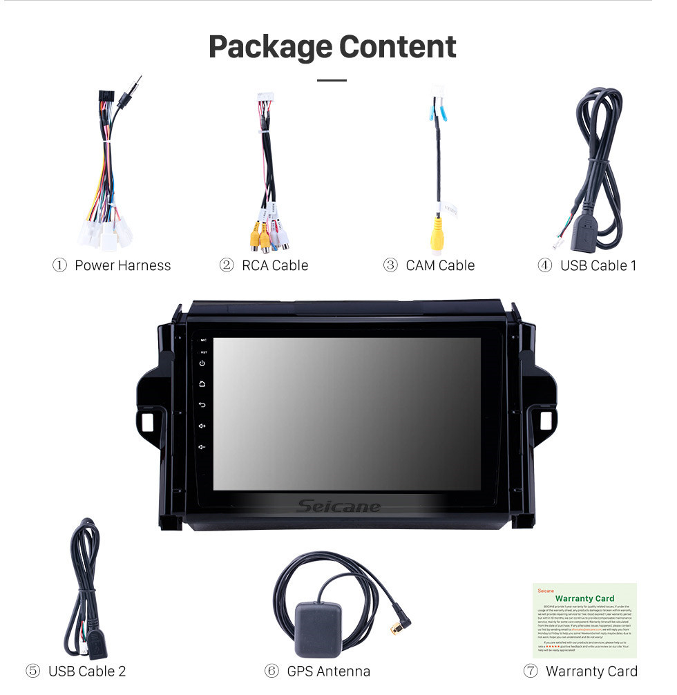 Seicane 9 pouces Android 10.0 HD à écran tactile Radio Navigation GPS pour 2015-2018 TOYOTA FORTUNER / COUVERT Bluetooth numérique TV 3G Wifi DVR OBD II caméra de recul