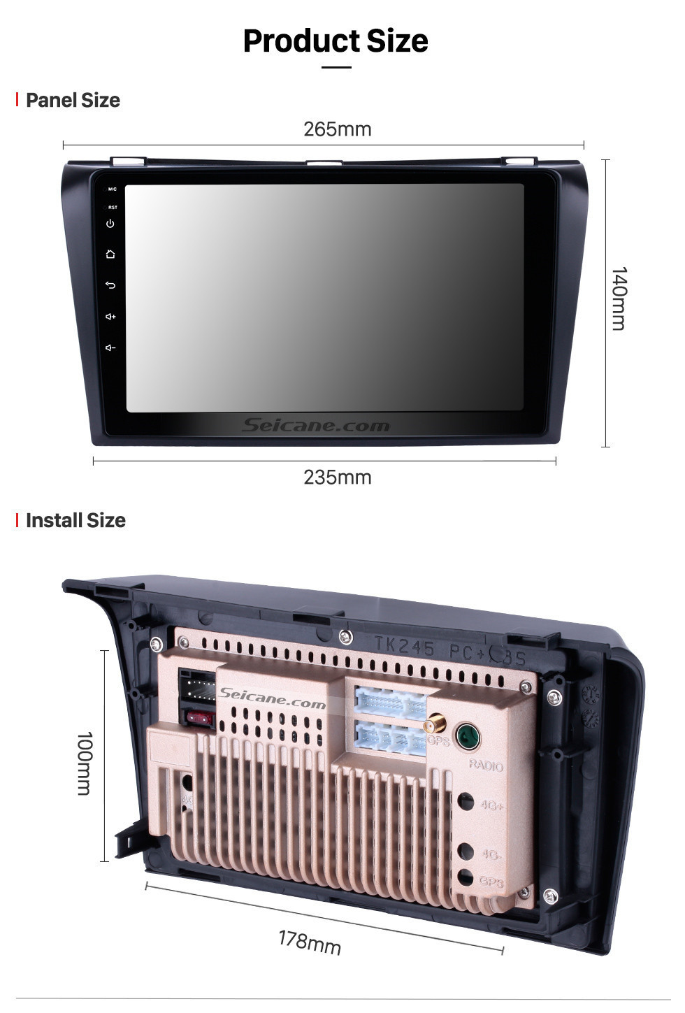 Seicane 9 Zoll Android 8.1 für Mazda 3 AXELA 2004-2009 GPS-Navigation Autoradio mit Bluetooth 3G WIFI USB-Touchscreen Rückfahrkamera Spiegel Link OBD2