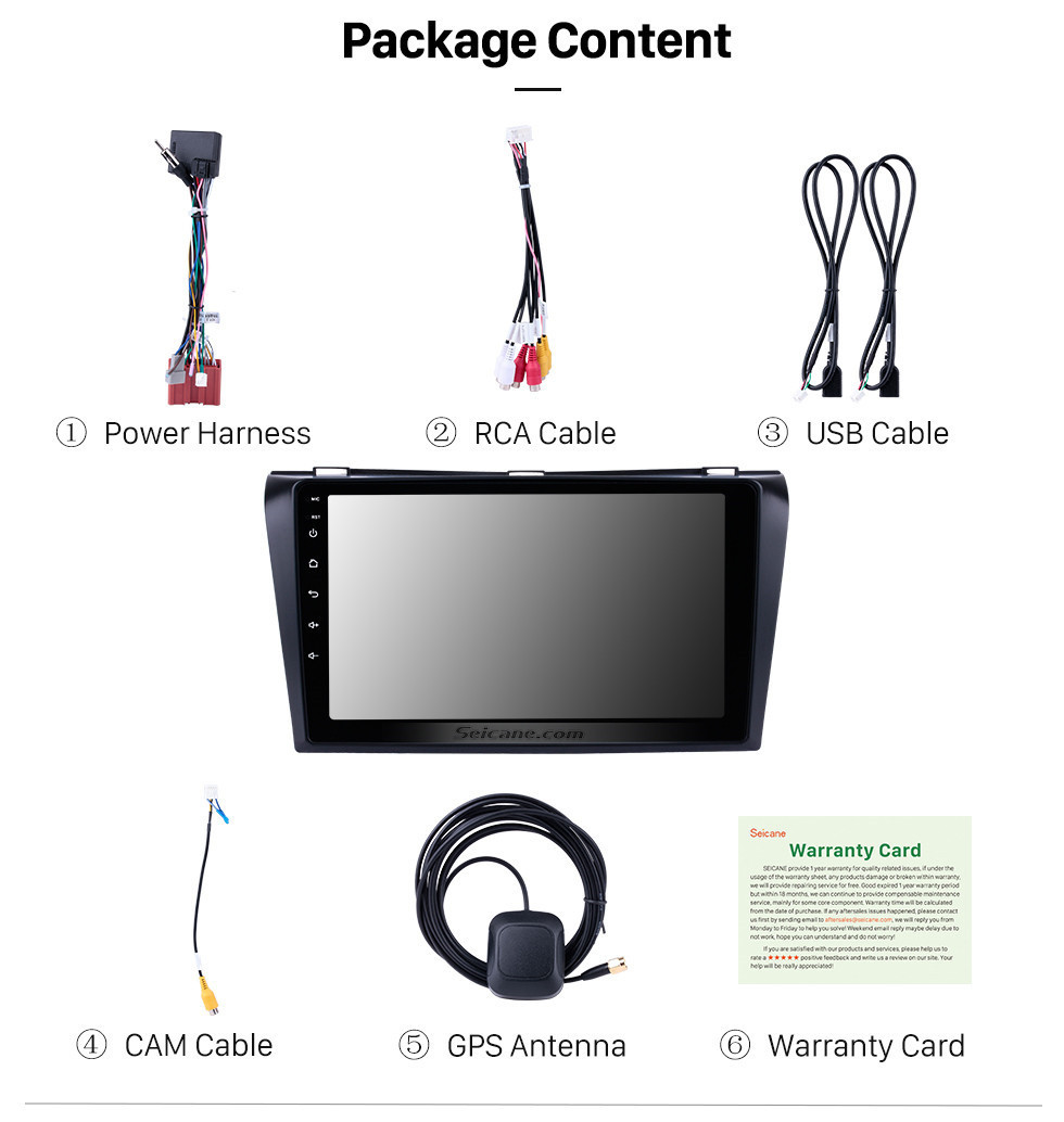 Seicane 9 pulgadas Android 8.1 para Mazda 3 AXELA 2004-2009 Navegación GPS Radio de coche con Bluetooth 3G WIFI USB Pantalla táctil Cámara retrovisora Enlace espejo OBD2