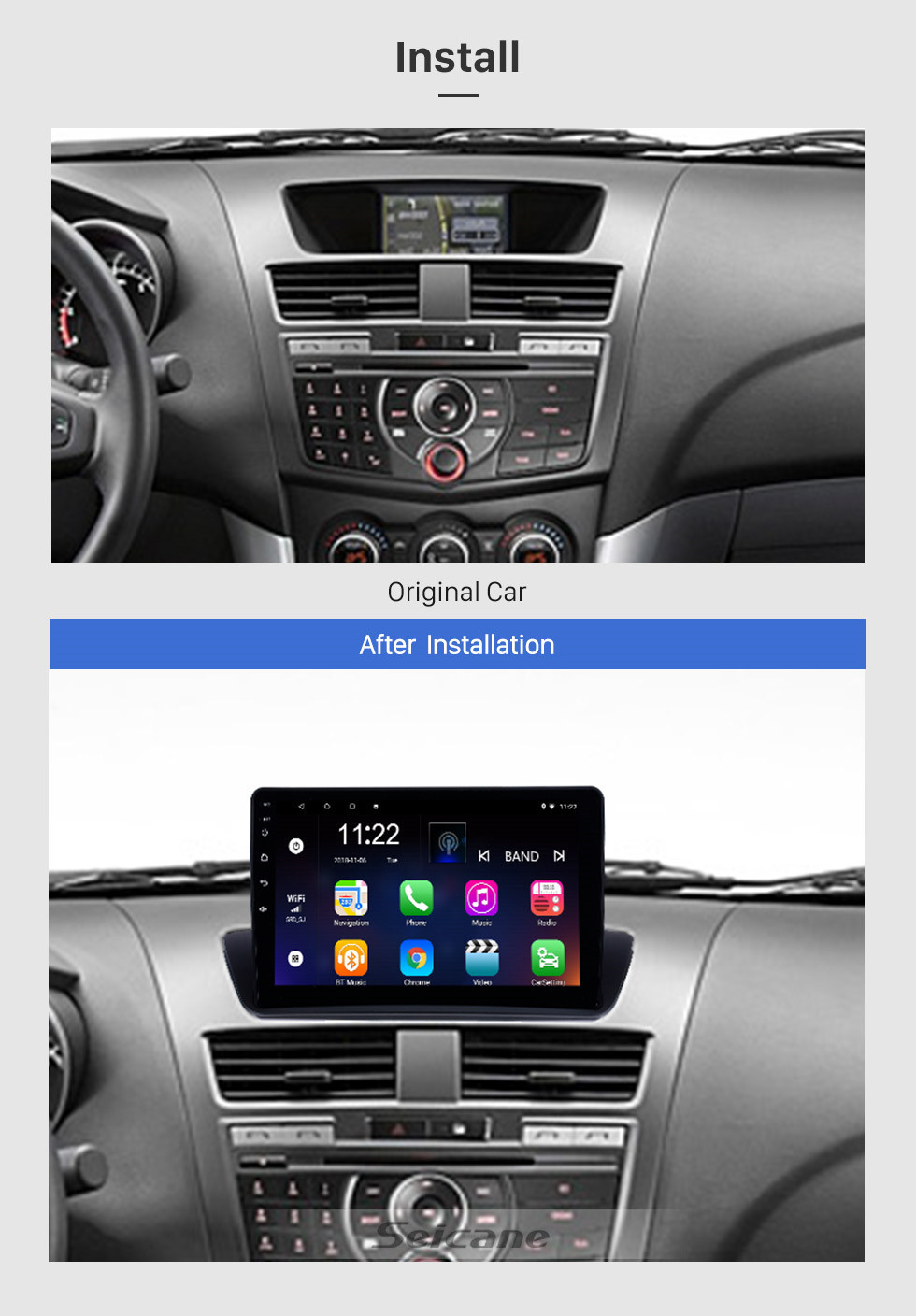 Seicane 9 pouces OEM GPS Navigation Android 10.0 Stéréo pour 2012-2018 Mazda BT-50 Version outre-mer Écran tactile Radio Bluetooth Lien WIFI AUX USB Prise en charge du contrôle du volant OBD 3G DVR