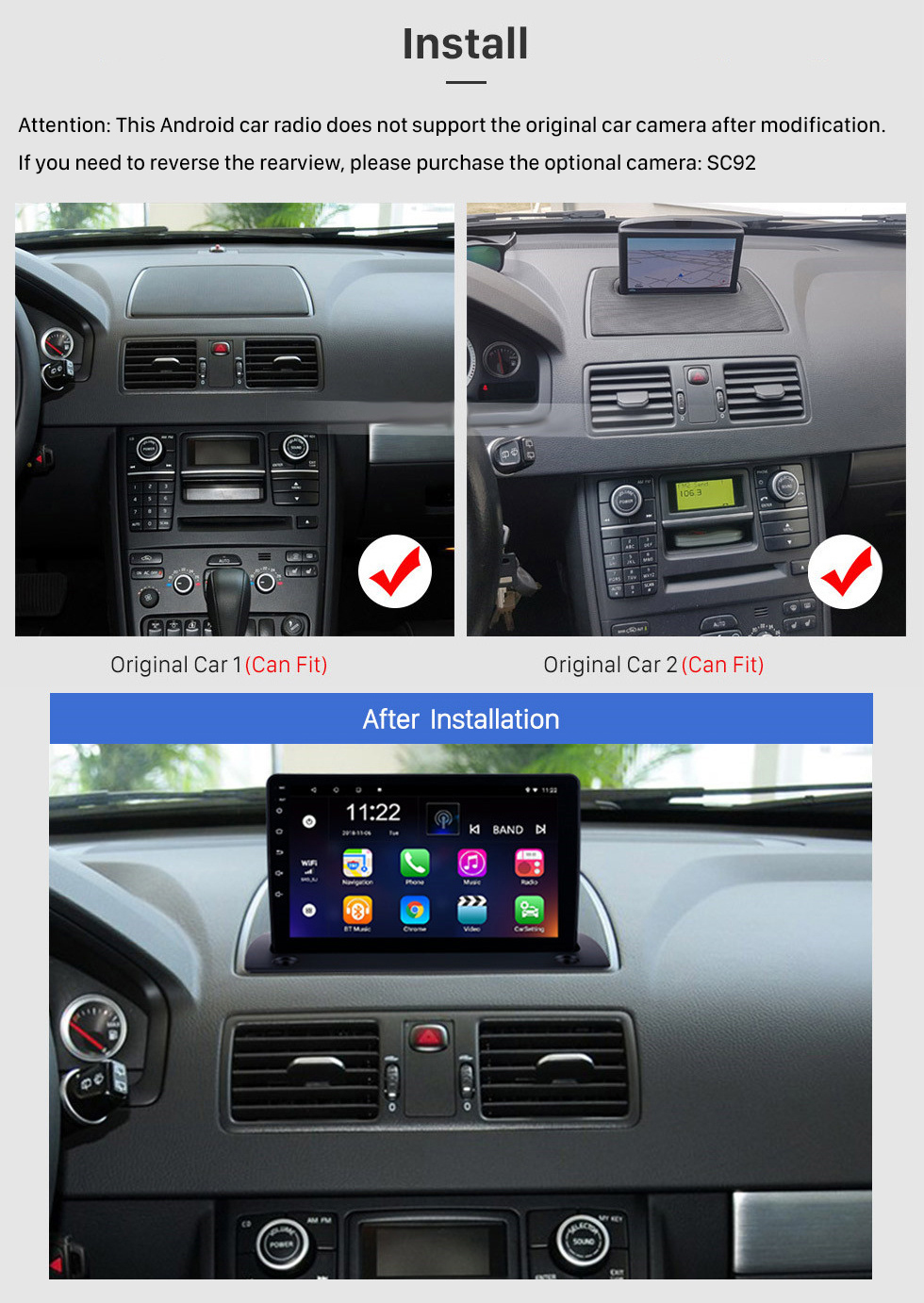 Seicane Pantalla táctil HD para 2004 2005 2006-2014 Volvo XC90 Android10.0 Sistema de navegación GPS con radio de 9 pulgadas con Bluetooth WIFI Soporte USB Carplay Digital TV