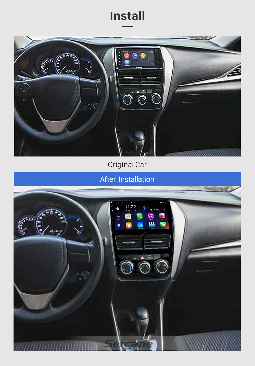 Seicane Aftermarket Android 10.0 Navigation GPS 9 pouces HD Écran tactile stéréo pour 2018 Toyota Vios / Yaris LHD Manuel Climatiseur USB musique Bluetooth Wifi Caméra de recul Commande au volant DVR Seicane Aftermarket Android 10.0 Navigation GPS 9 pouces HD Écran tactile stéréo pour 2018 Toyota Vios / Yaris LHD Manuel Climatiseur USB musique Bluetooth Wifi Caméra de recul Commande au volant DVR
