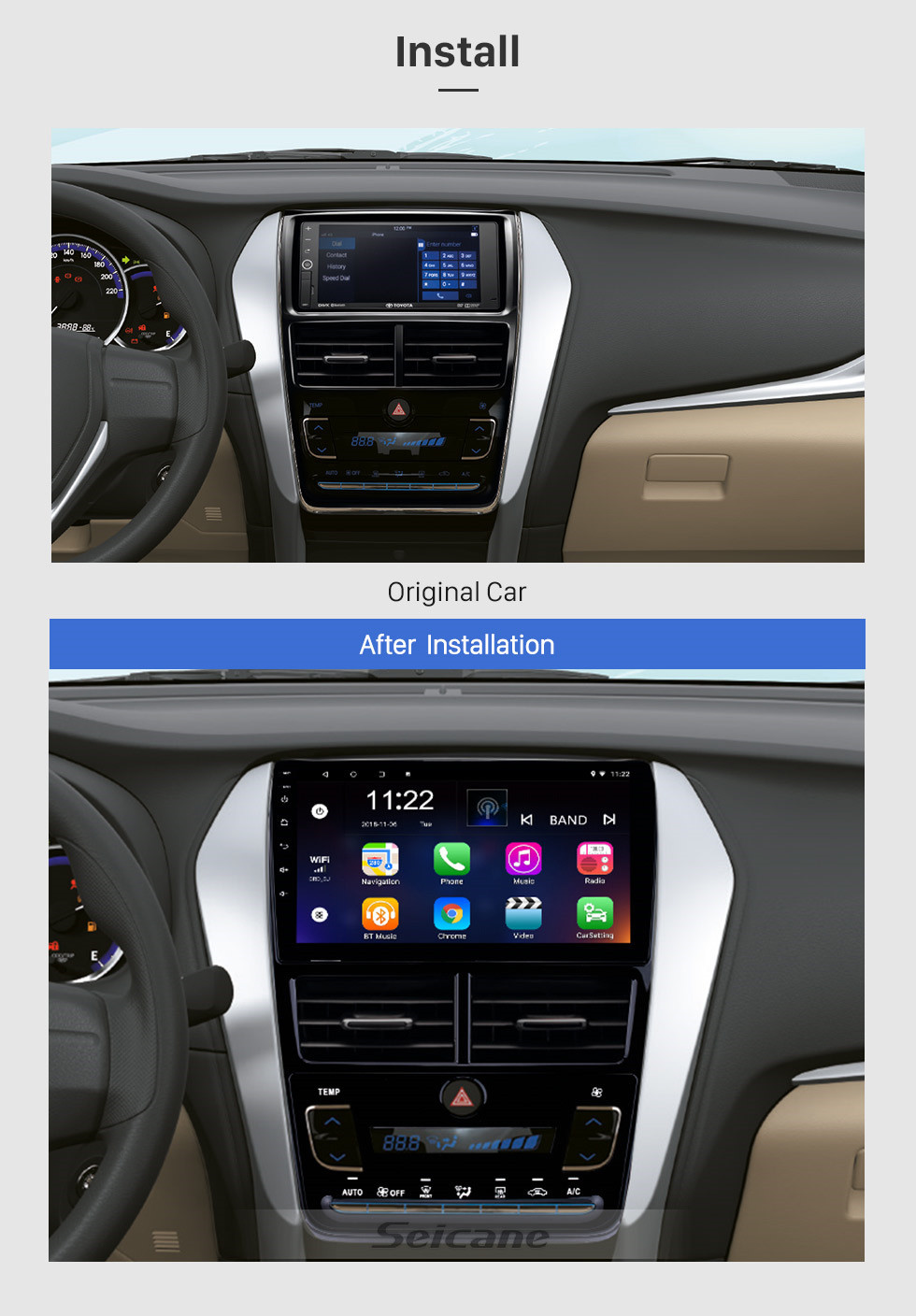 Seicane Cheap 9 inch Android 10.0 Radio GPS Navigition for 2018 Toyota Vios/Yaris Auto Air Conditioner 1024*600 Touchscreen Quad-core Bluetooth support DVR 3G WIFI OBD2 Rearview Camera Seicane Cheap 9 inch Android 10.0 Radio GPS Navigition for 2018 Toyota Vios/Yaris Auto Air Conditioner 1024*600 Touchscreen Quad-core Bluetooth support DVR 3G WIFI OBD2 Rearview Camera