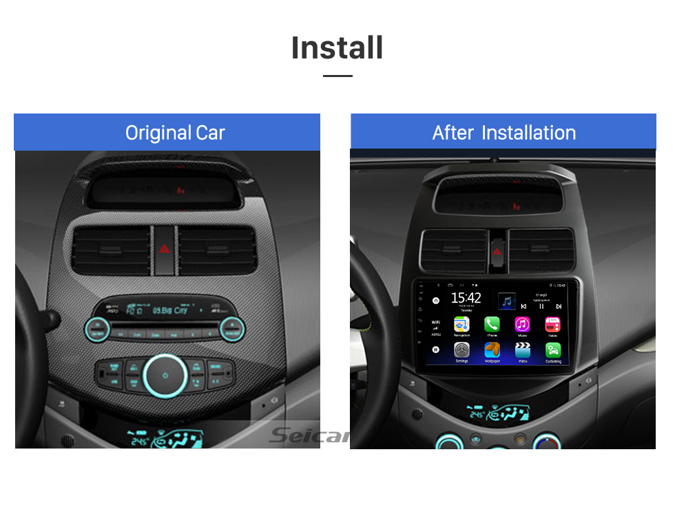 Seicane 2011 2012 2013 2014 Chevy Chevrolet DAEWOO Spark Beat Matiz 9 pouces Android 12.0 Lecteur multimédia Navigation GPS Écran tactile HD Bluetooth Wifi Musique USB AUX Prise en charge des commandes au volant DVR OBD2