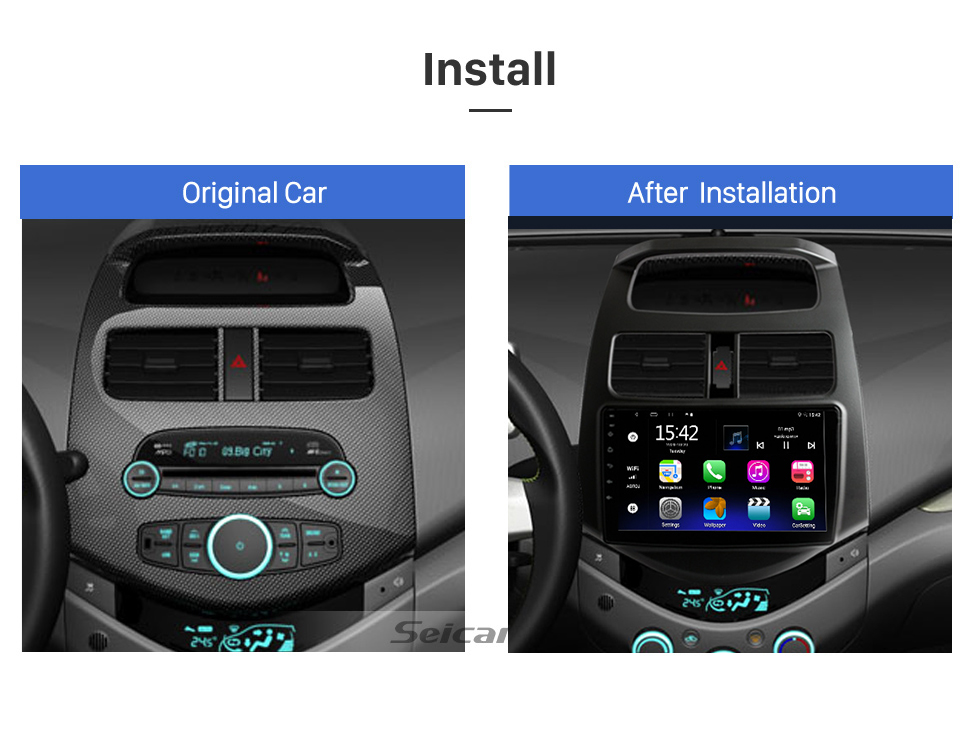 Seicane 2011 2012 2013 2014 Chevy Chevrolet DAEWOO Spark Beat Matiz 9 pulgadas Android 12.0 Reproductor multimedia Navegación GPS HD Pantalla táctil Bluetooth Wifi Música USB AUX Soporte de control del volante DVR OBD2