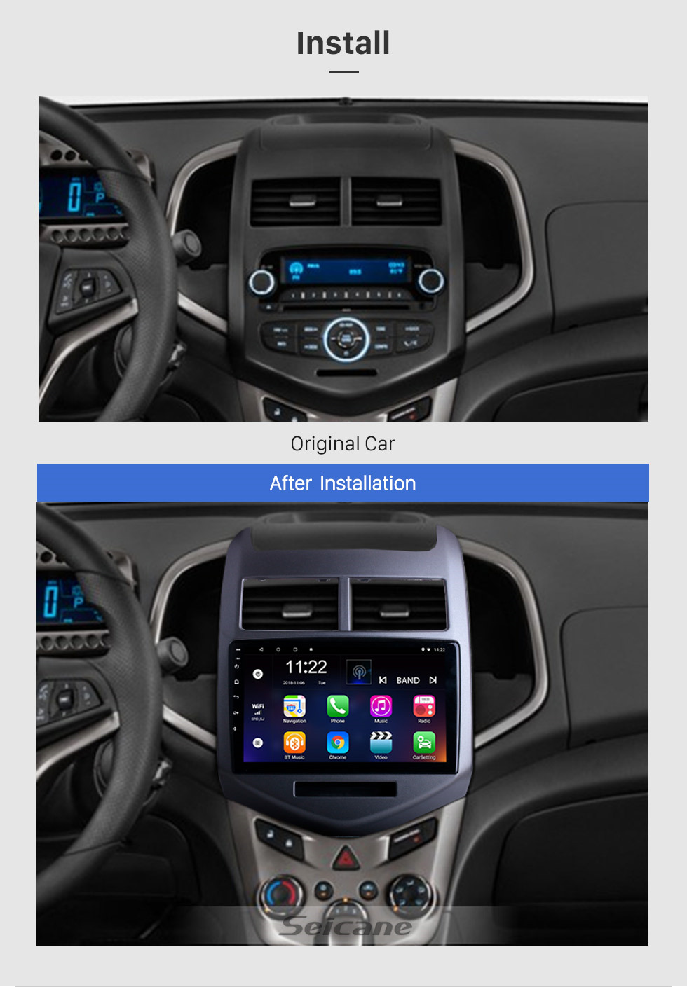 Seicane 2010-2013 Chevrolet Aveo Android 10.0 HD Écran tactile 9 pouces Buetooth GPS Navi autoradio avec AUX WIFI Commande au volant Prise en charge du processeur Caméra de recul DVR OBD