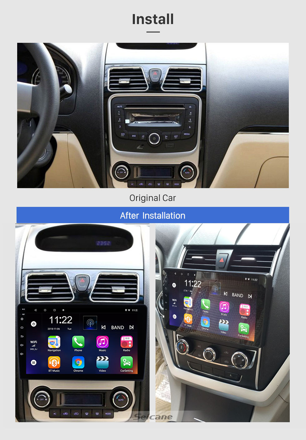 Seicane 2012 2013 2014 Geely Emgrand EC7 Android 10.0 Navigation GPS Stéréo 3G WiFi AM Radio Bluetooth Musique Miroir Lien OBD2 Caméra de vision arrière Contrôle volant