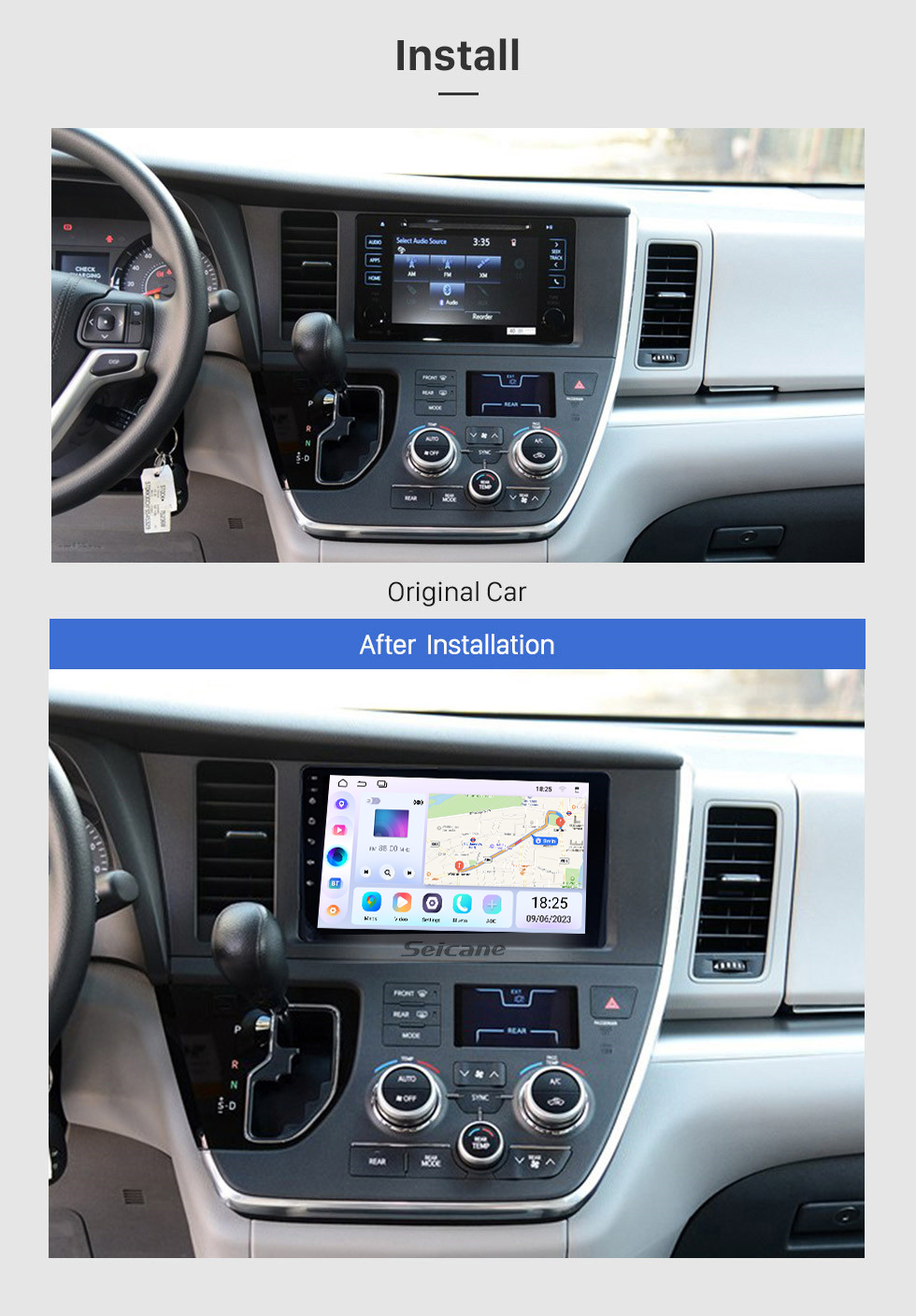 Seicane Rádio com tela sensível ao toque HD de 9 polegadas Navegação GPS 2015 TOYOTA Sienna Android 13.0 Estéreo de carro com Wifi Bluetooth Câmera de backup de música Controle de volante Seicane Rádio com tela sensível ao toque HD de 9 polegadas Navegação GPS 2015 TOYOTA Sienna Android 13.0 Estéreo de carro com Wifi Bluetooth Câmera de backup de música Controle de volante
