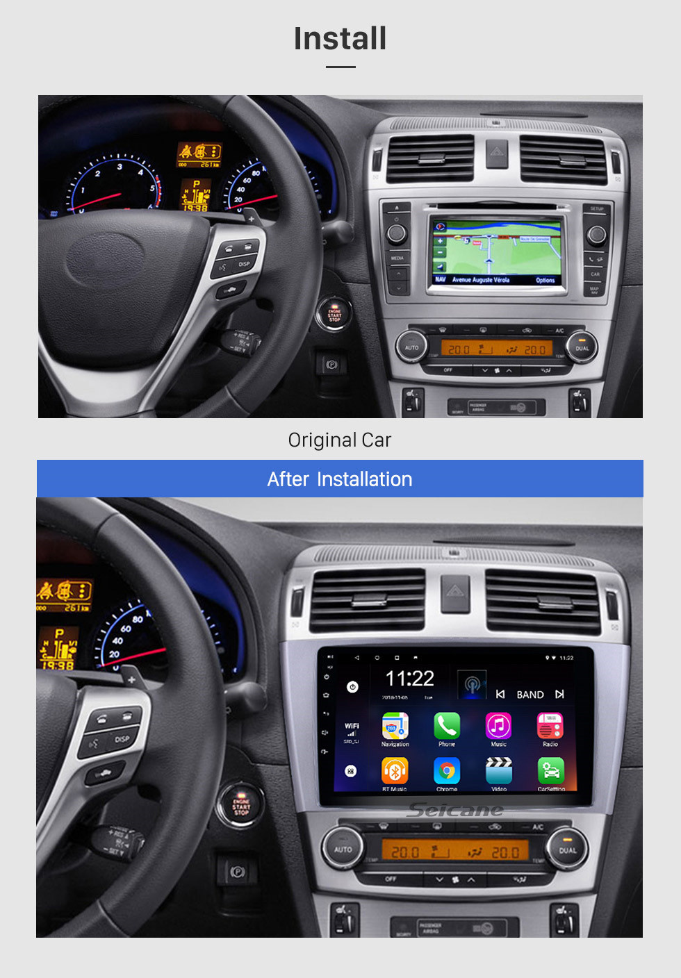 Seicane Android 10.0 Navigation GPS Radio 9 pouces pour 2009-2013 Toyota AVENSIS avec écran tactile 1024 * 600 Bluetooth Téléphone Wifi Lien miroir Prise en charge de la commande au volant DVR Seicane Android 10.0 Navigation GPS Radio 9 pouces pour 2009-2013 Toyota AVENSIS avec écran tactile 1024 * 600 Bluetooth Téléphone Wifi Lien miroir Prise en charge de la commande au volant DVR