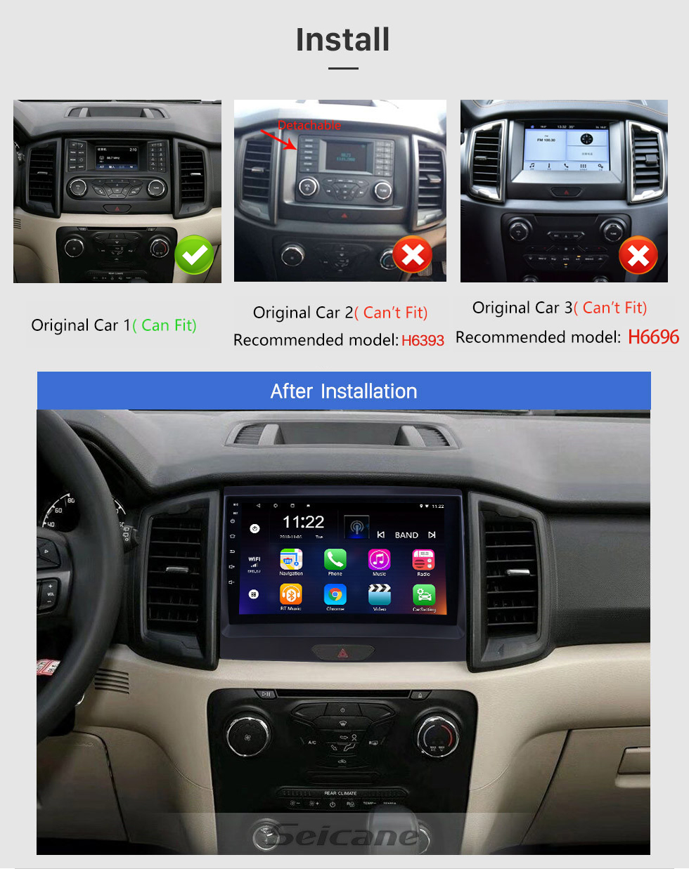 Seicane Android 12.0 Radio de navegación GPS con pantalla táctil de 9 pulgadas para Ford Ranger 2015 con USB WIFI Bluetooth Música AUX soporte Carplay Digital TV TPMS SWC