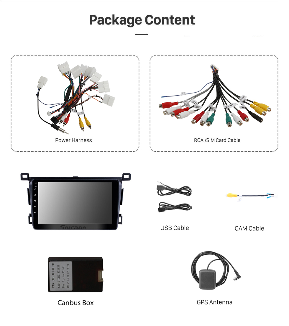 Seicane Rádio tudo-em-um com tela sensível ao toque de 9 polegadas Android 13.0 para 2013-2018 Toyota RAV4 direção esquerda 3G WiFi Bluetooth Música Sintonizador de TV AUX Controle do volante