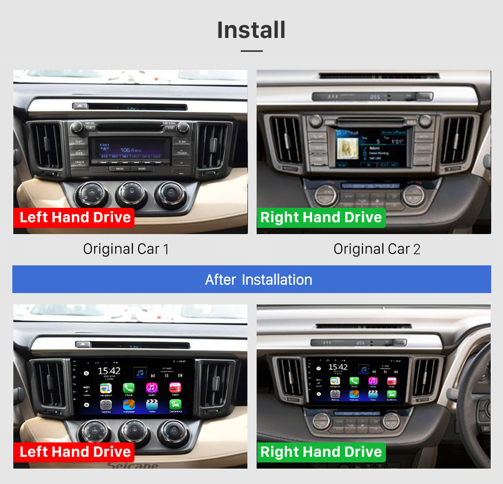 Seicane Aftermarket 9 Zoll 2013-2018 Toyota RAV4 Rechtslenker GPS-Navigationssystem Android 10.0 Radio-Touchscreen-Unterstützung TPMS DVR OBD Mirror Link Bluetooth WiFi