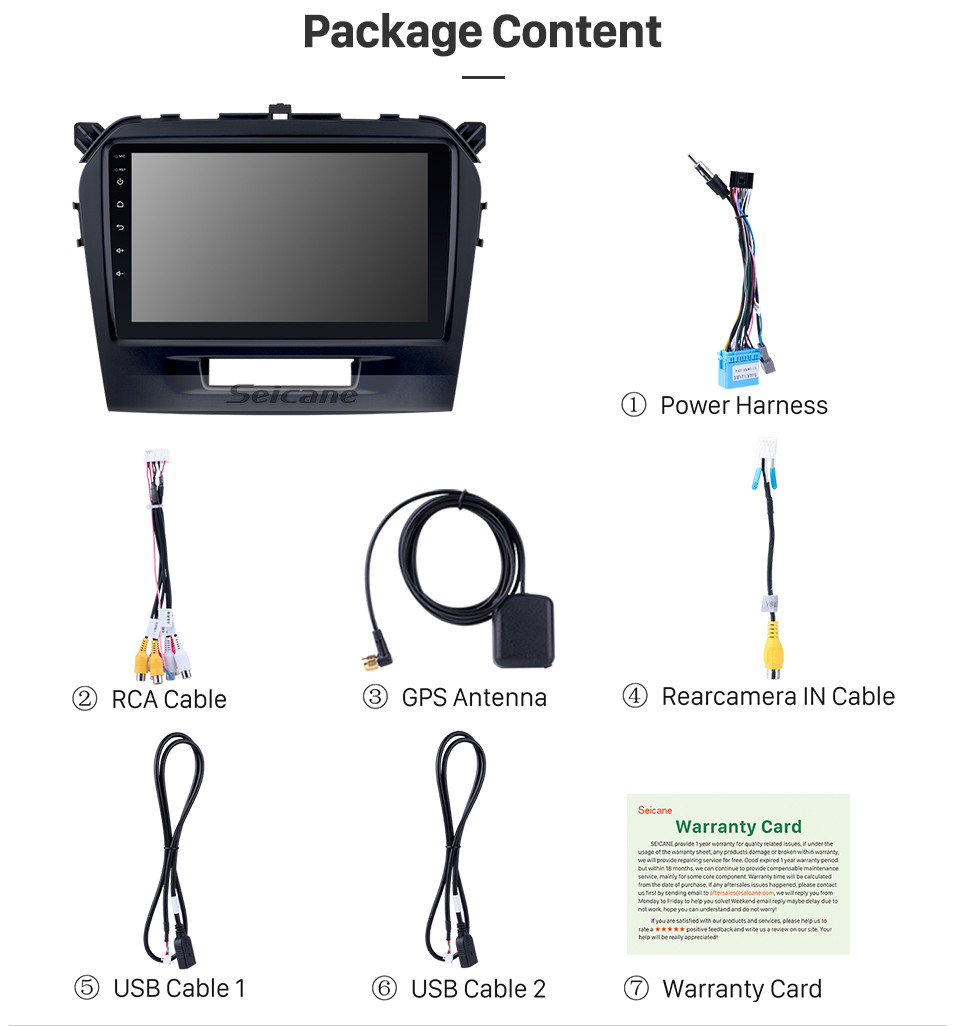 Seicane Pantalla táctil HD de 9 pulgadas Android 10.0 2015 2016 SUZUKI VITARA Radio Bluetooth Navegación GPS Estéreo para automóvil con OBD2 WIFI Cámara de respaldo Enlace espejo Control del volante