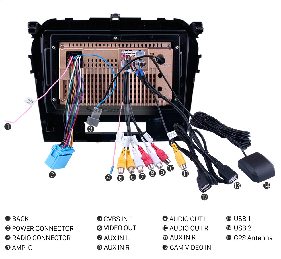 Seicane 9 pouces HD Écran tactile Android 10.0 2015 2016 SUZUKI VITARA Radio Bluetooth Navigation GPS Autoradio avec OBD2 WIFI Caméra de recul Lien miroir Commande au volant