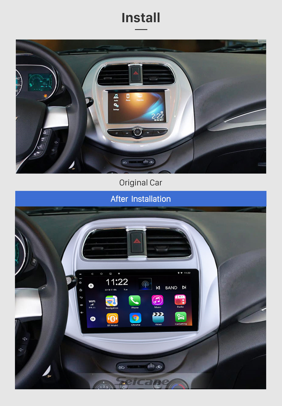 Seicane 2018 Chevy Chevrolet SPARK Android 10.0 HD Touchscreen de 9 polegadas Buetooth GPS Navi Unidade de rádio automática com AUX WIFI Controle de volante Suporte de CPU Câmera de visão traseira DVR OBD