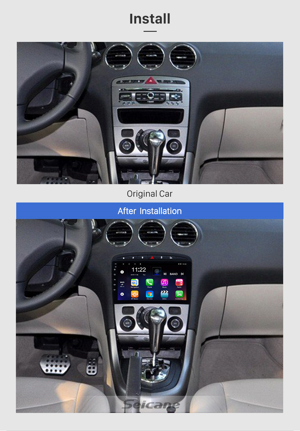 Seicane Aftermarket 9 Zoll Android 10.0 Autoradio für 2010–2016 PEUGEOT 408 mit GPS-Navigation Bluetooth Autoradio Head Unit Touchscreen Mirror Link OBD2 WiFi Video USB SD