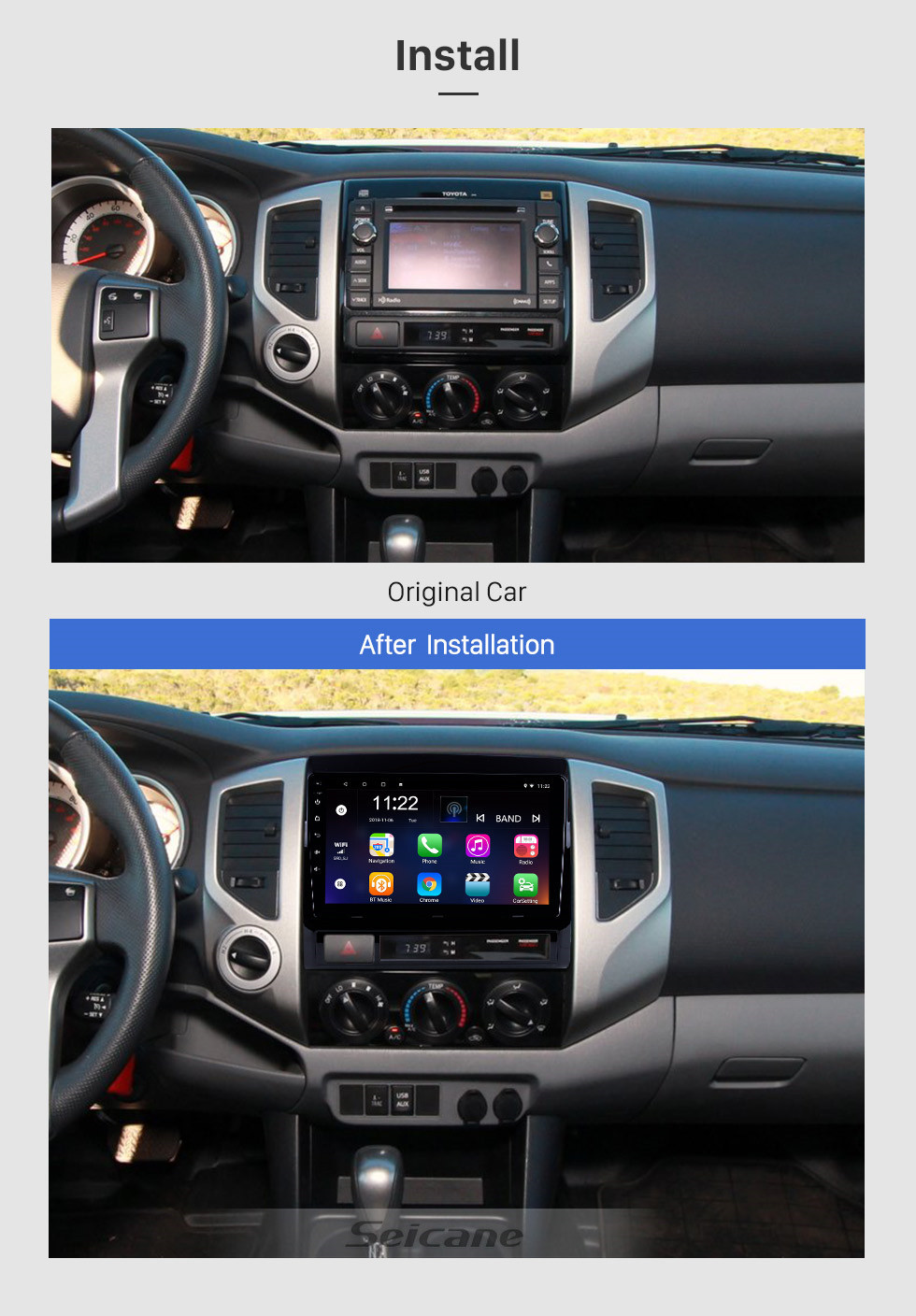 Seicane Android 13.0 GPS Navigation 9 pouces Autoradio pour 2005-2013 TOYOTA TACOMA / HILUX (Version Amérique) LHD avec écran tactile HD Commande au volant Wifi USB Bluetooth musique