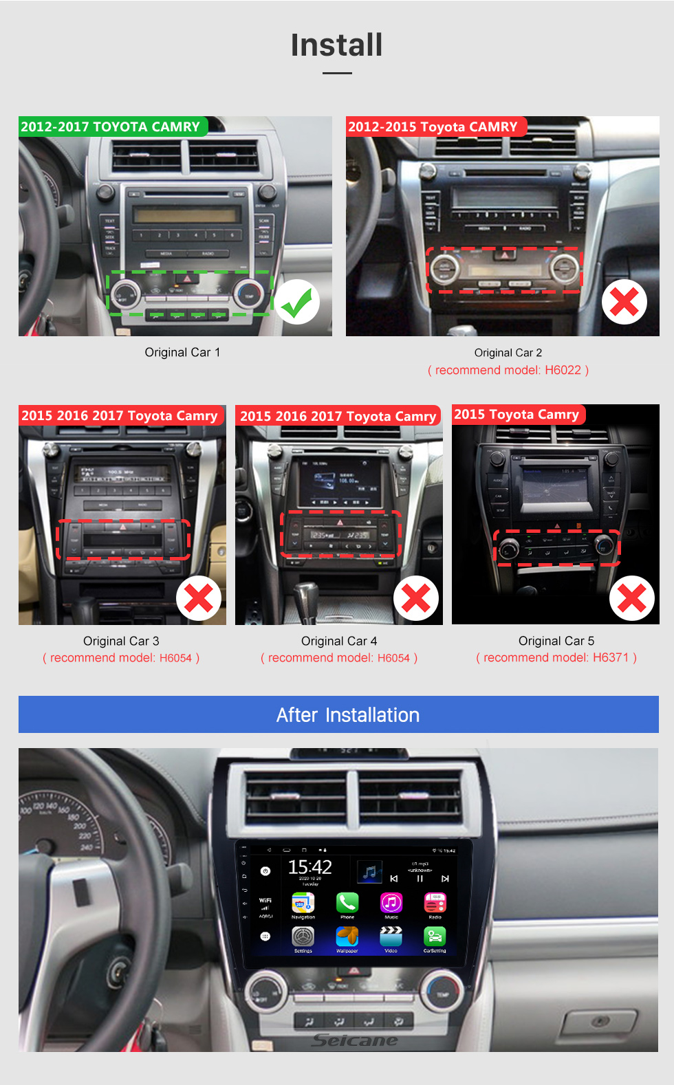 Seicane Leitor MP5 de rádio para carro com tela sensível ao toque HD Android 10,1 polegadas para 2012-2017 TOYOTA CAMRY GPS Navigation Telefone Bluetooth Música WIFI Suporte OBD2 USB DAB + Mirror Link Steering Wheel Control Câmera de backup