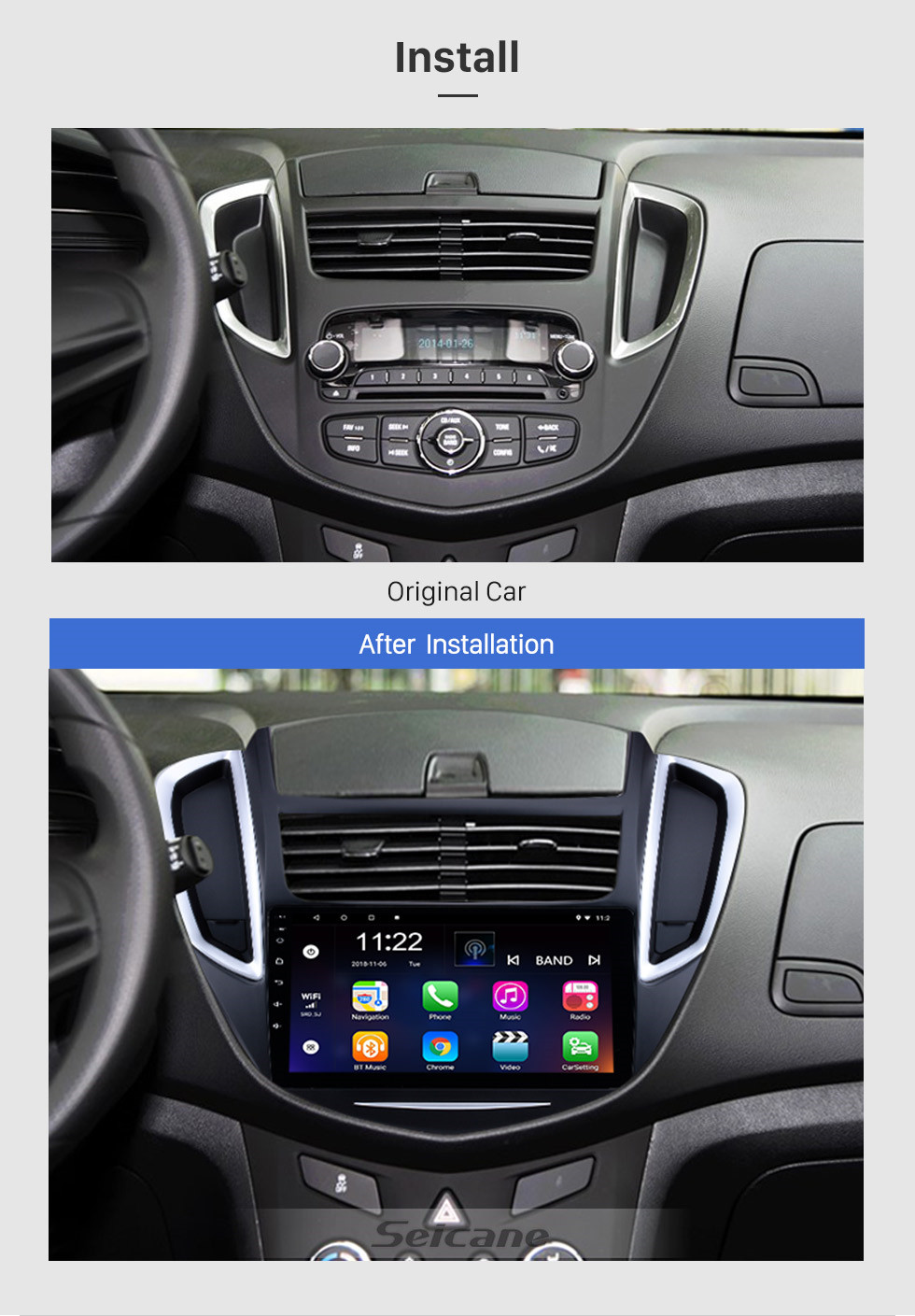 Seicane 2014 Chevrolet Trax Android 10.0 HD Сенсорный экран 9-дюймовый автомобильный радиоприемник Buetooth GPS Navi с AUX WIFI Управление на руле Поддержка процессора Камера заднего вида DVR OBD