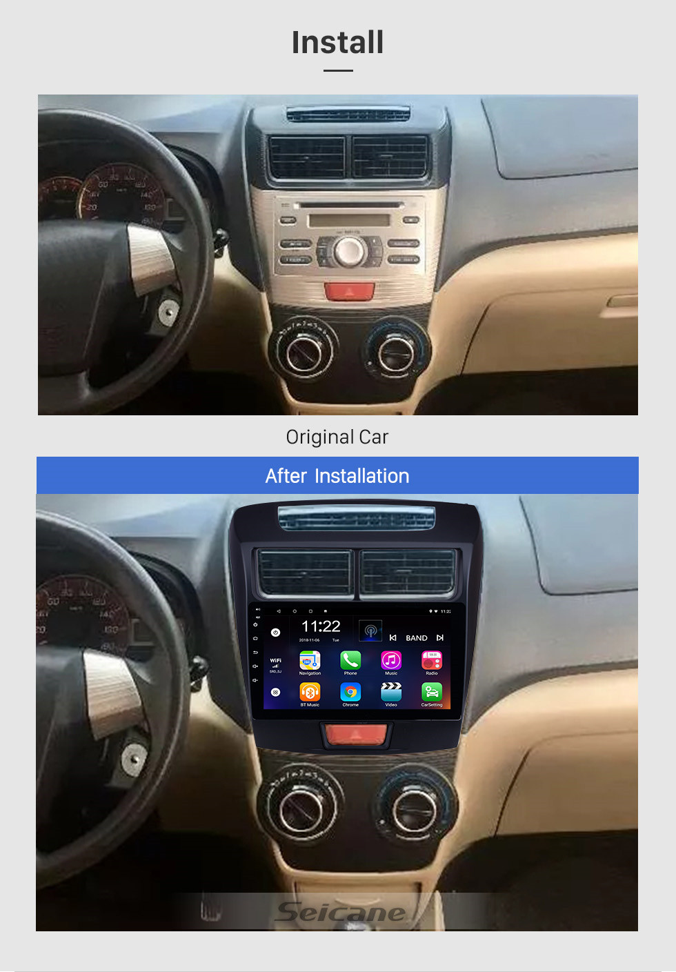 Seicane 2010-2016 Toyota Avanza 9 Zoll HD Touchscreen Android 10.0 Radio mit GPS-Navigationssystem USB WIFI Musik Bluetooth Mirror Link Unterstützung DVR Lenkradsteuerung OBD2 TPMS 1080P