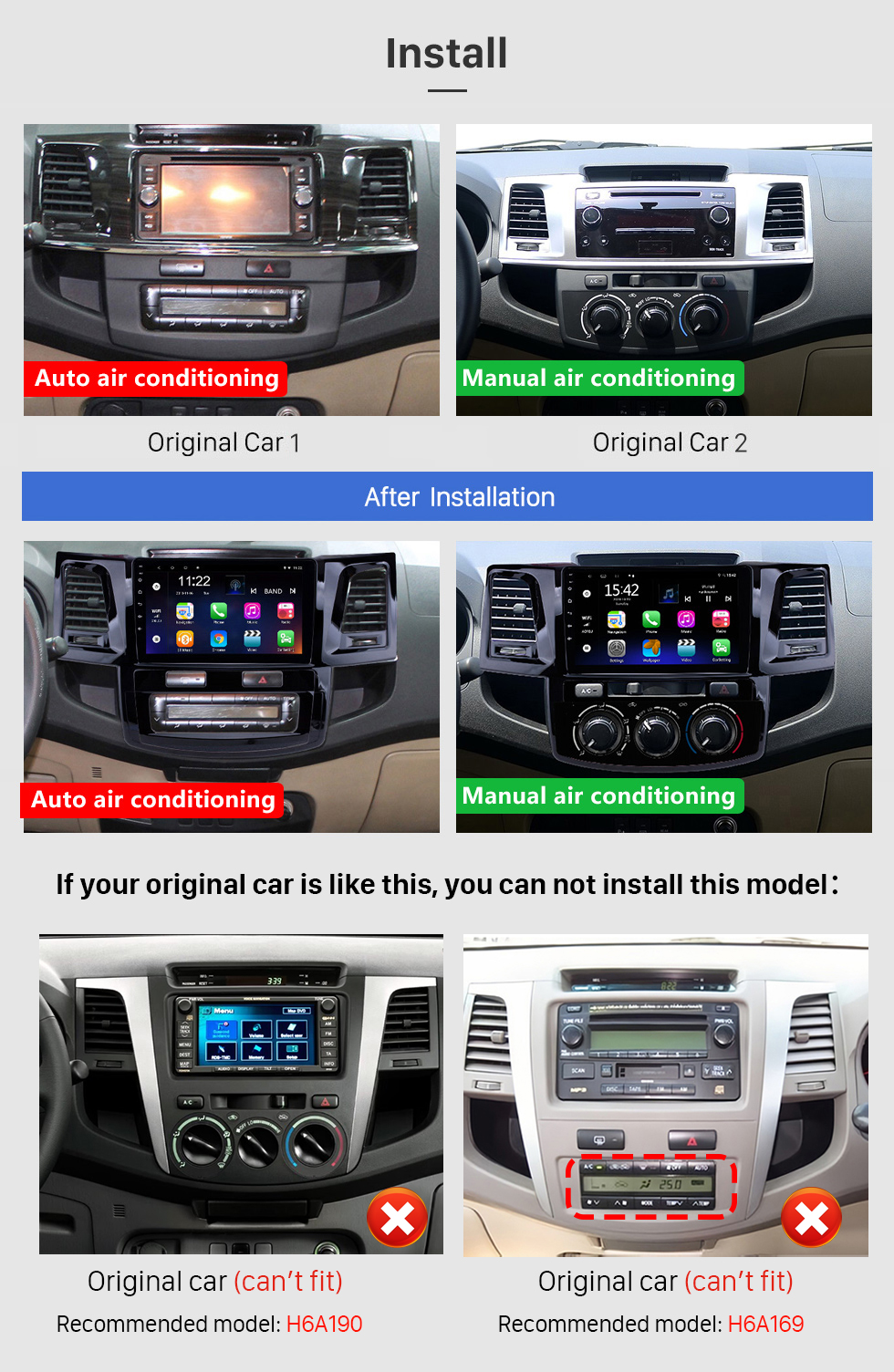 Seicane Radio con pantalla táctil HD de 9 pulgadas Android 13.0 Unidad de navegación GPS para Toyota Fortuner Hilux 2008-2014 con WIFI FM música Bluetooth Soporte USB DVR SWC OBD2 TV digital