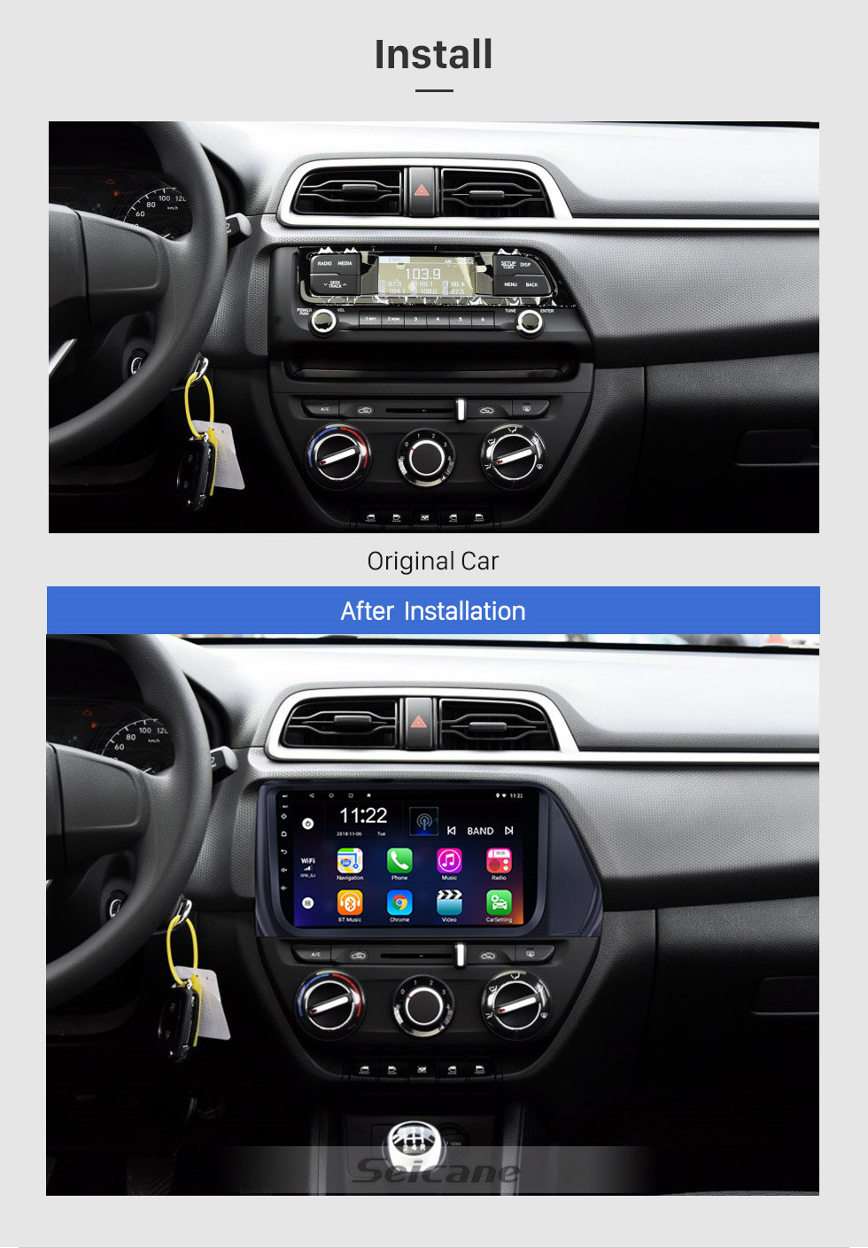 Seicane 9 polegadas 2017 hyundai verna android 10.0 carro multimídia player bluetooth rádio com sistema de navegação gps wi-fi música espelho link usb suporte volante controle dvr câmera retrovisor obd2 dab +