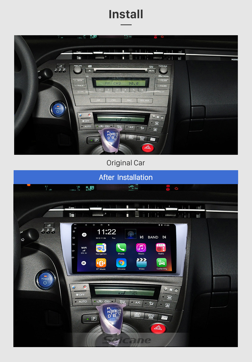 Seicane 9 pulgadas Android 10.0 HD 1024 * 600 Radio con pantalla táctil para 2009-2013 Toyota Prius Conductor de la izquierda Navegación GPS Bluetooth Música WiFi Vínculo espejo Retrovisor cámara AUX