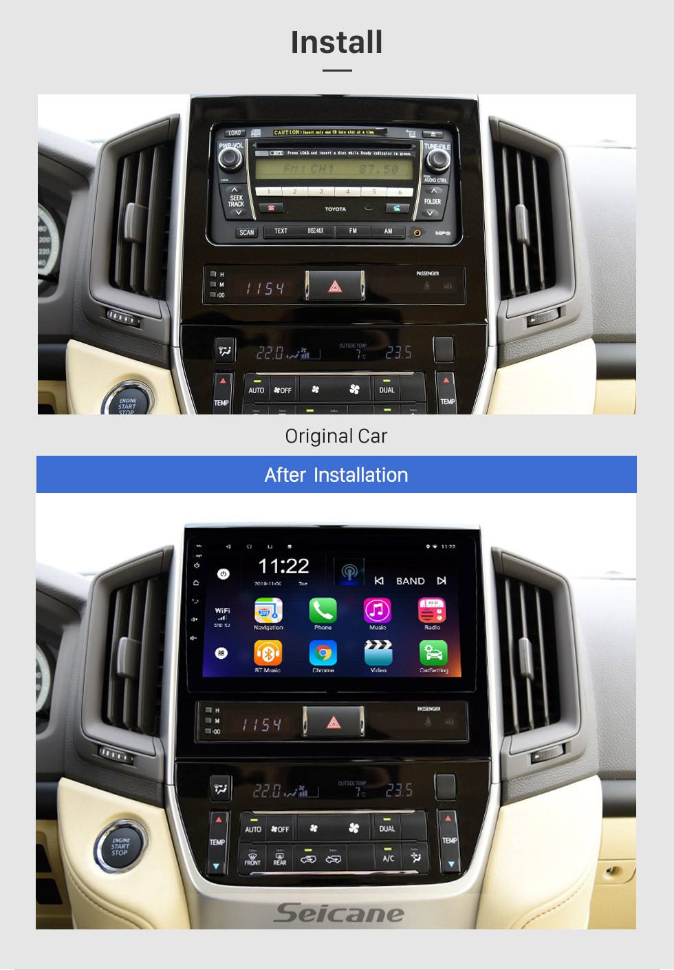 Seicane 9 pouces Android 10.0 radio à écran tactile Bluetooth système de navigation GPS Pour 2016 Toyota Land Cruiser 200 soutien TPMS DVR OBD II USB SD 3G WiFi caméra arrière Commande au volant HD 1080P vidéo AUX