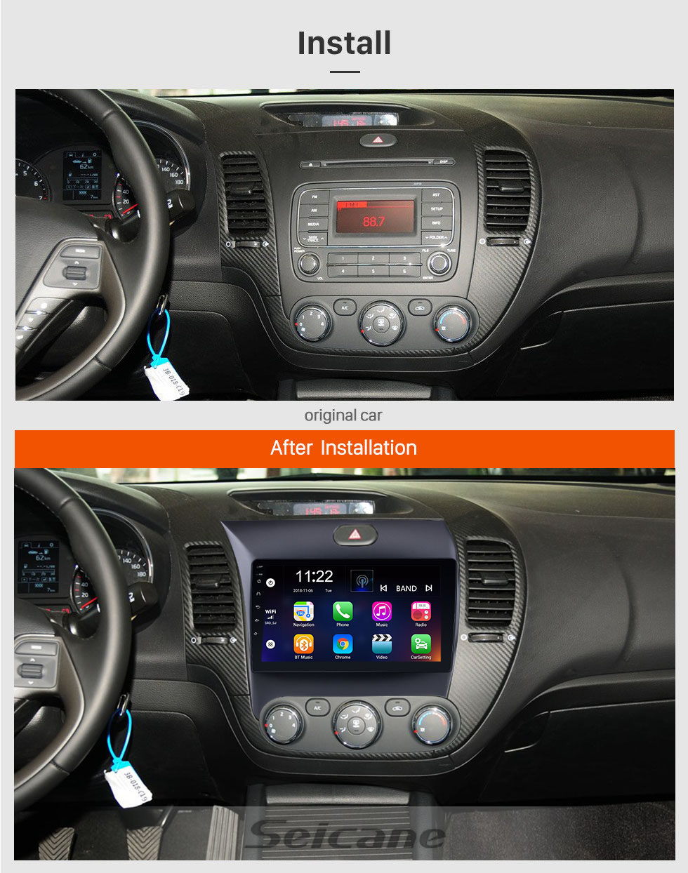 Seicane OEM 9 pulgadas Android 10.0 Radio para 2012-2016 Kia K3 RHD Bluetooth WIFI HD Pantalla táctil Soporte de navegación GPS Carplay Cámara trasera