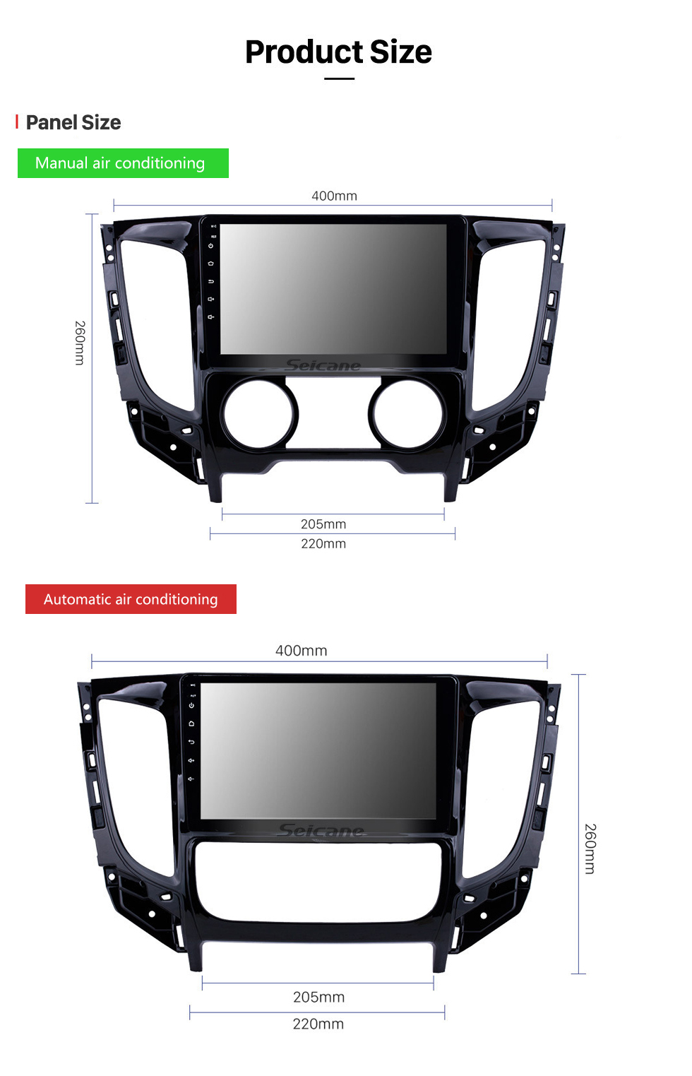 Seicane 2015 Mitsubishi TRITON (MT) Aire acondicionado manual Android 12.0 Radio de coche Pantalla táctil HD de 9 pulgadas Sistema de navegación GPS Unidad principal con USB Mirror Link Música FM Soporte WIFI Bluetooth SWC Cámara de respaldo Carplay TV digital