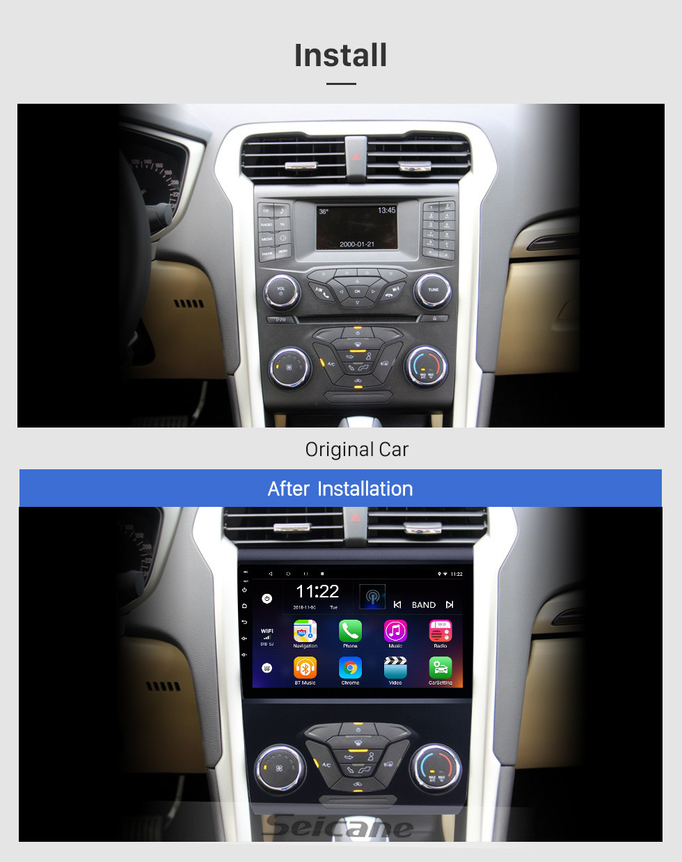 Seicane Android 10.0 9-дюймовый все-в-одном 2012 2013 2014 Ford Mondeo Aftermarket GPS-навигация Автомобильная аудиосистема WiFi Bluetooth Радио-тюнер Поддержка TV AUX DVR Камера заднего вида Управление рулевым колесом