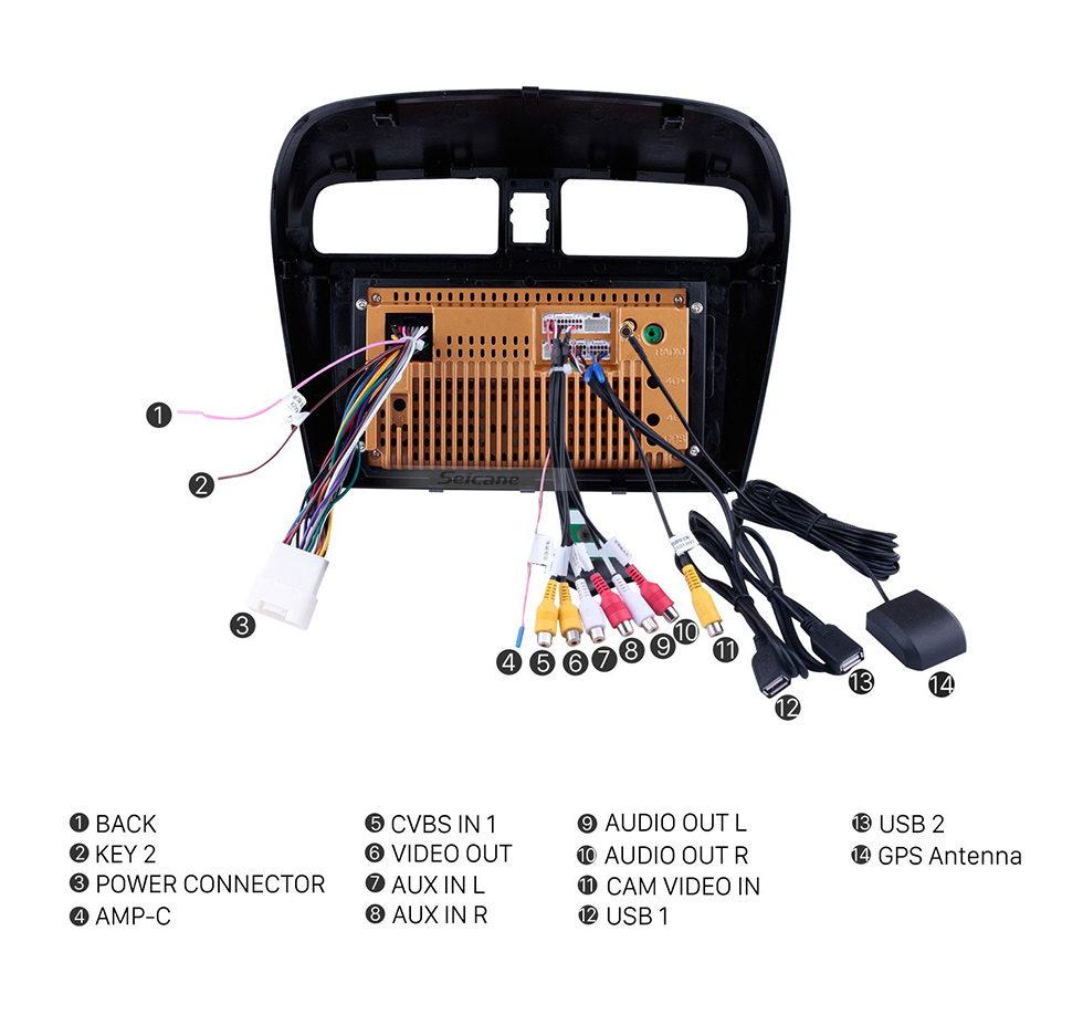 Seicane 2012 2013 2014 2015 2016 Mitsubishi Mirage 9 pouces Android 12.0 Autoradio Système de navigation GPS avec écran tactile 1024 * 600 HD Musique Bluetooth USB WIFI FM Prise en charge des commandes au volant DVR OBD