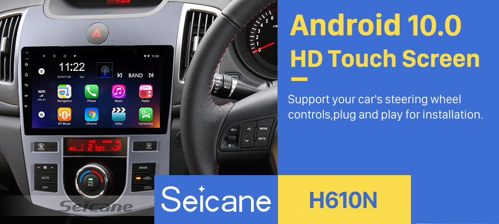 Seicane 9 pulgadas para 2008-2012 KIA FORTE CERATO AT Versión de aire acondicionado automático Android 13.0 Radio Sistema de navegación GPS 1080P Video Bluetooth Música USB Cámara de visión trasera 4G WIFI OBD2