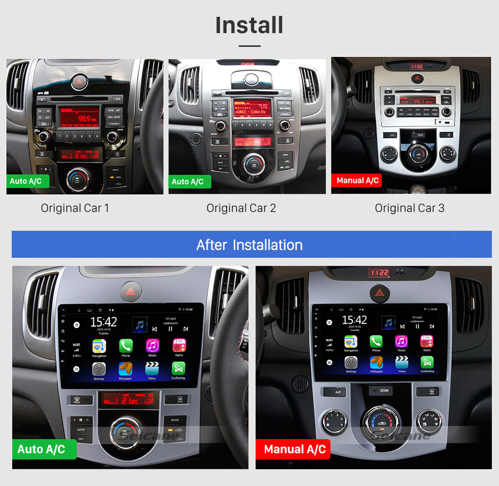 Seicane 9 inch for 2008-2012 KIA FORTE CERATO AT Auto Air-Conditioner version Android 13.0 Radio GPS Navigation system 1080P Video Bluetooth Music USB Rearview Camera 4G WIFI OBD2 Seicane 9 inch for 2008-2012 KIA FORTE CERATO AT Auto Air-Conditioner version Android 13.0 Radio GPS Navigation system 1080P Video Bluetooth Music USB Rearview Camera 4G WIFI OBD2