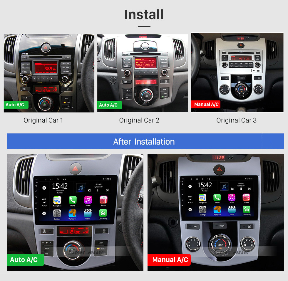 Seicane 9 polegadas para 2008-2012 KIA FORTE CERATO na versão de ar condicionado automático android 13.0 rádio sistema de navegação gps 1080 p vídeo bluetooth música usb câmera retrovisor 4g wifi obd2