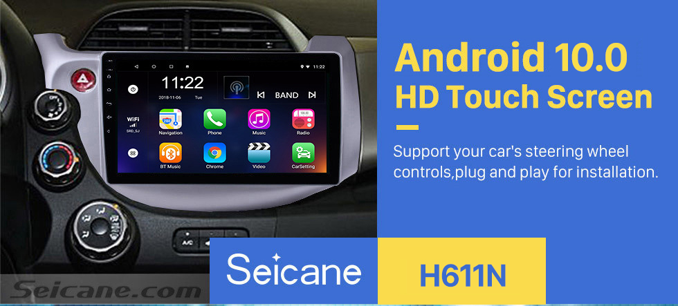 Seicane 2007 2008 2009-2013 Honda Fit Left hand driver 10.1 inch Android 10.0 HD 1024*600 Touchscreen GPS Navigation system with Bluetooth WIFI Mirror link Steering Wheel Control