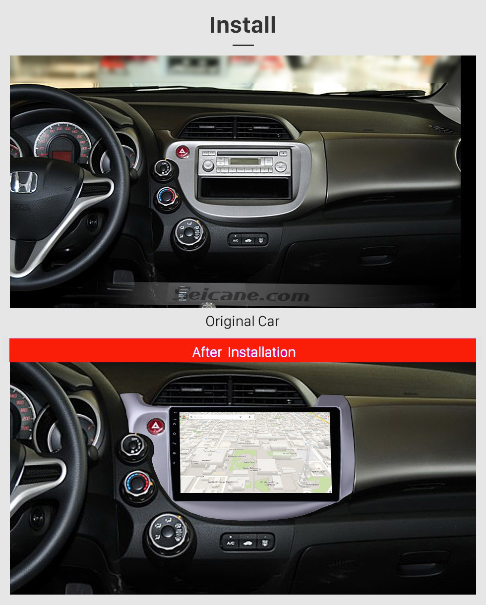 Seicane 2007 2008 2009-2013 Honda Fit Motorista da mão esquerda 10,1 polegadas Android 10.0 HD 1024 * 600 Tela sensível ao toque GPS Sistema de navegação com Bluetooth WIFI Link de espelho Controle de volante